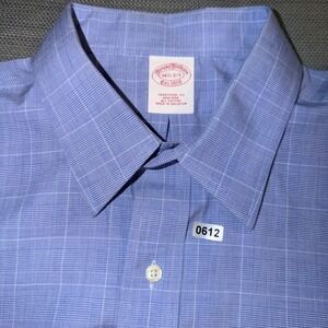 Brooks Brothers Mens 16.5 Traditional Fit Non-Iron Blue Micro Plaid Dress Shirt